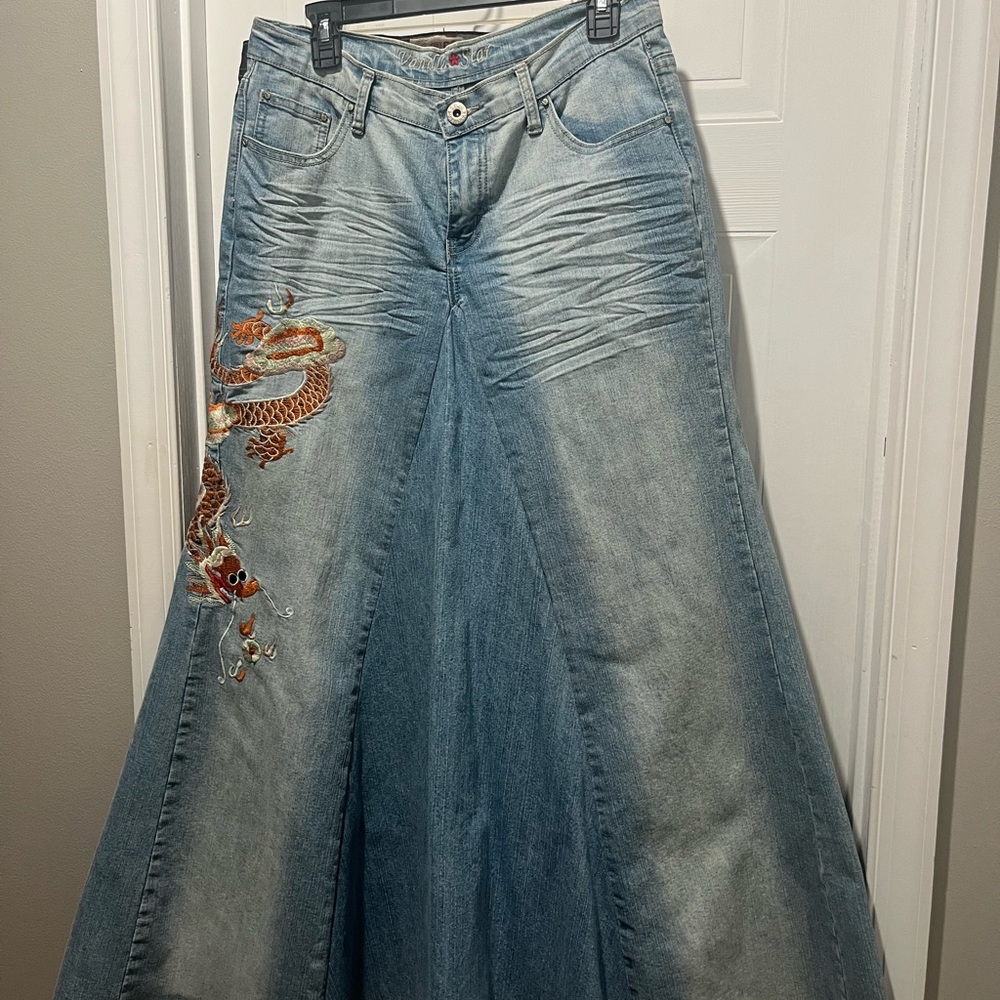 Embroidered Dragon Flare Jeans